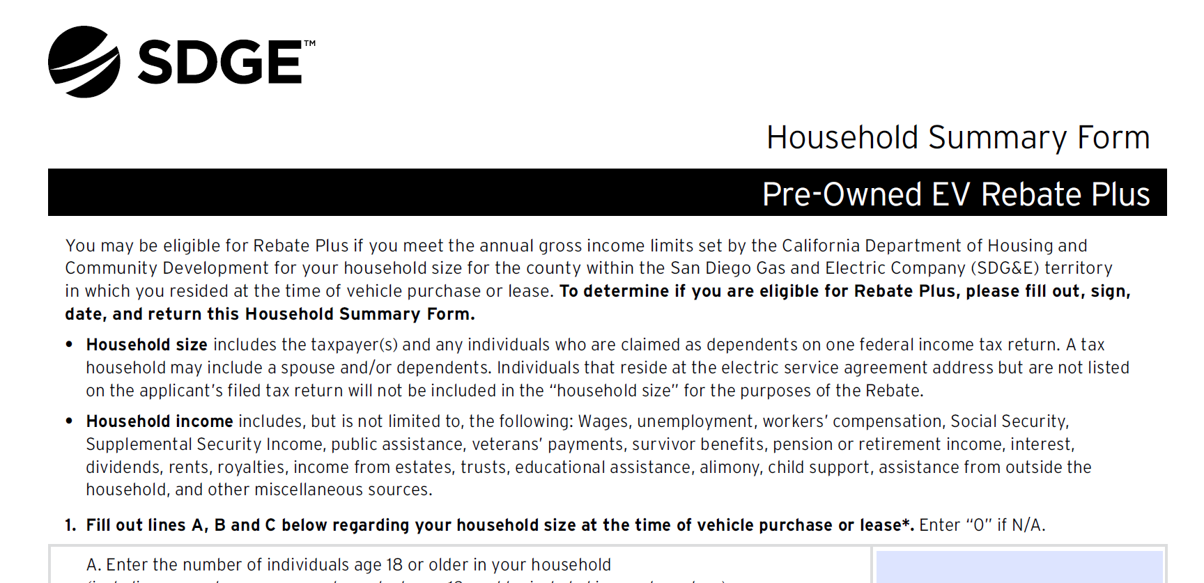 Household Income Summary Form